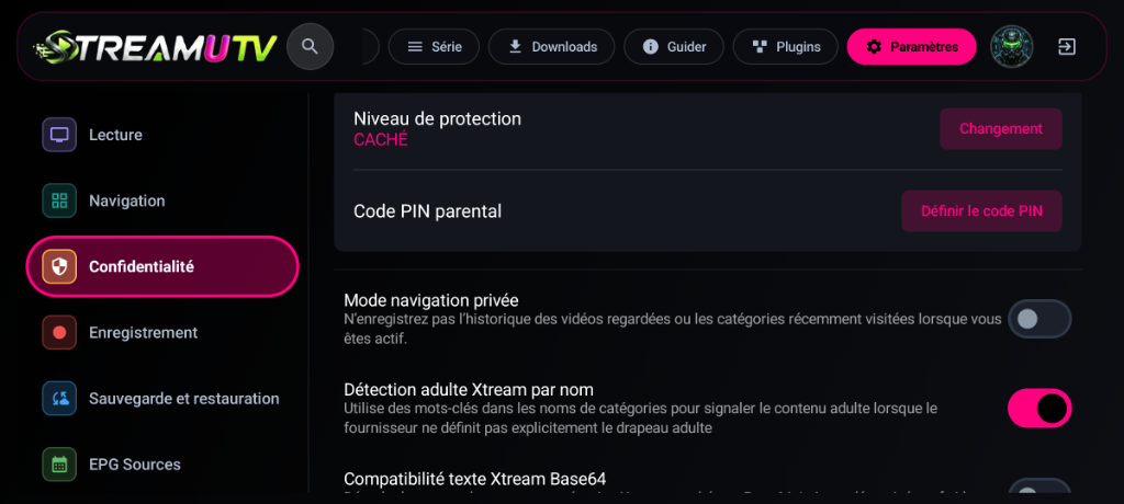 StreamuTV Settings & Privacy